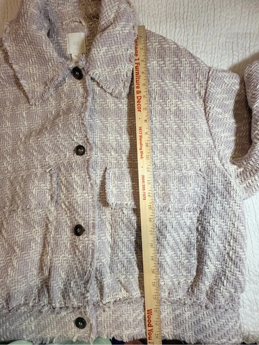 H&M Jacket Mauve Bouclé Fringe Button Front Collared Coatigan - Picture 12 of 14